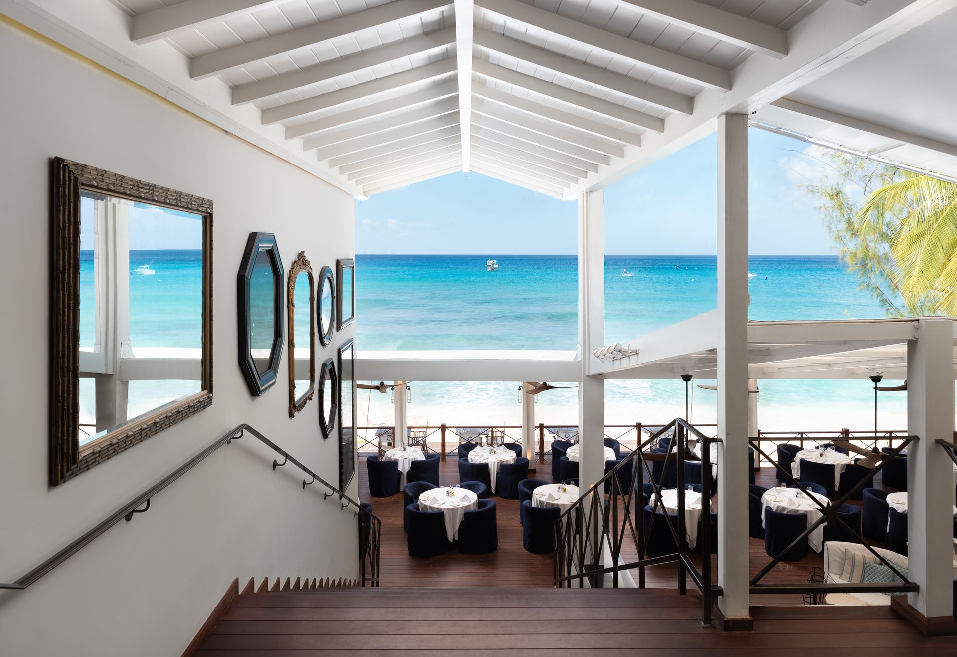 Restaurant Staircase leading to the Restaurant at the The Lone Star Hotel Barbados